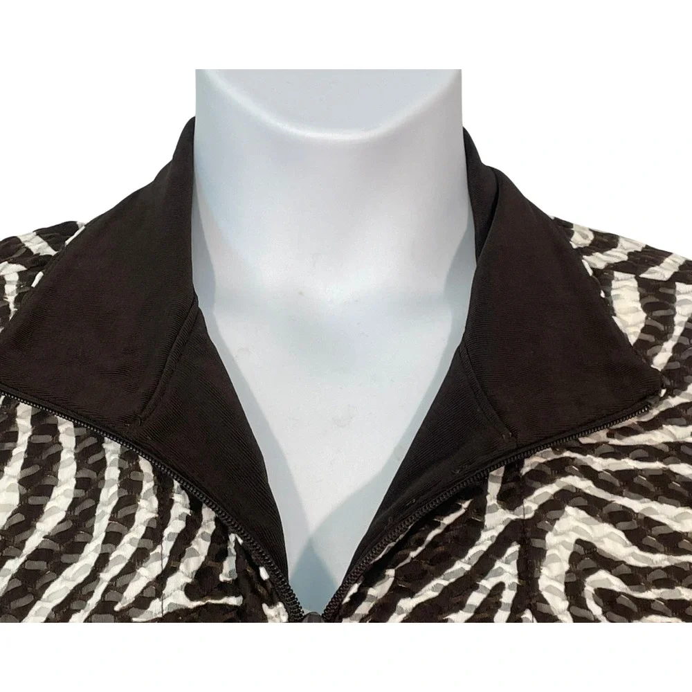 Chico's Sz 2 12-14 L Zip-Up Track Jacket Bomber Style Burnout Zebra Print Brown